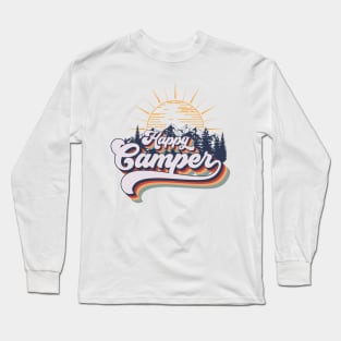 Happy camper quote short adventure, cute retro camping typography Long Sleeve T-Shirt